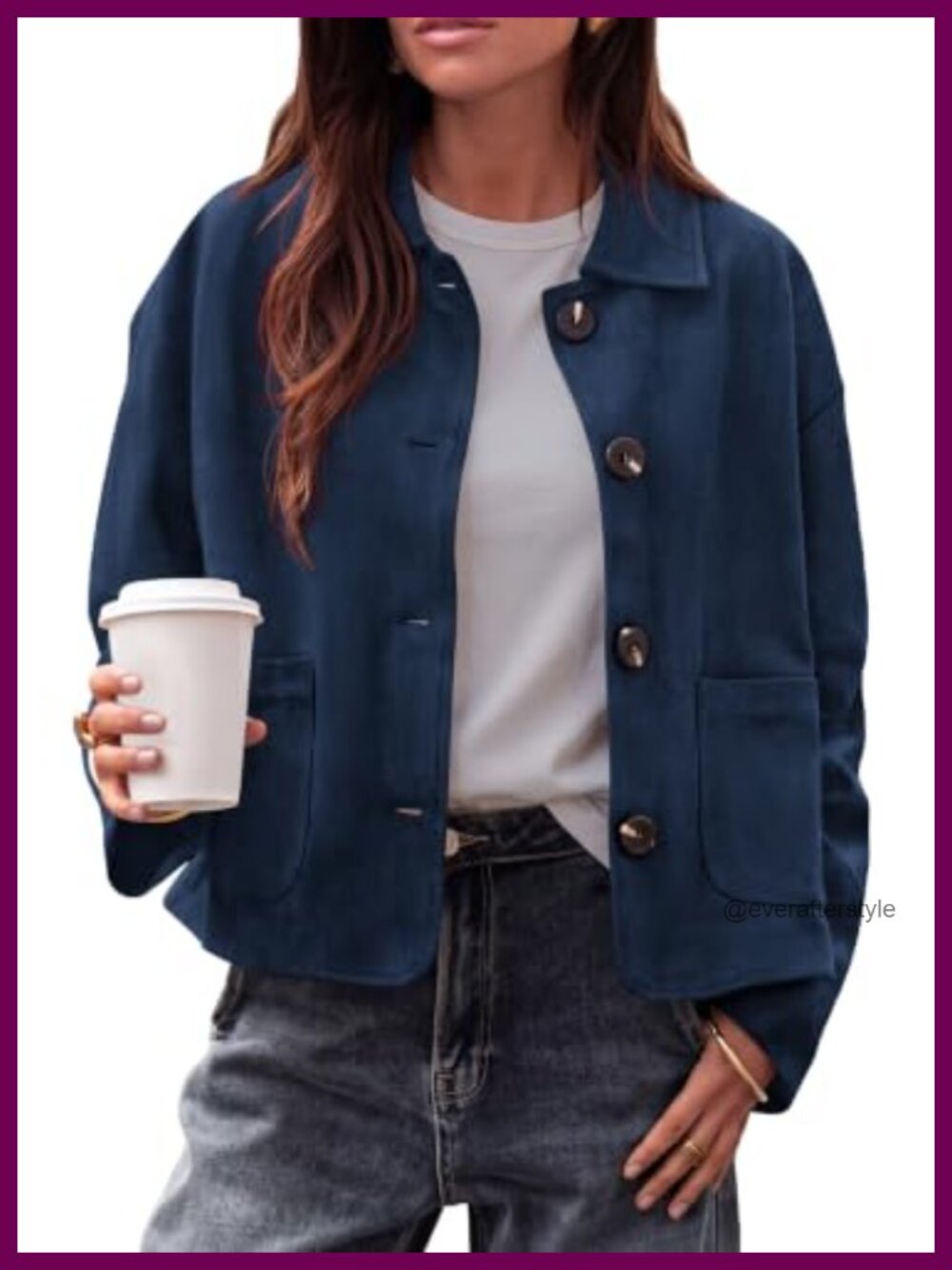 Faux Suede Cropped Jacket for Women Casual Fall Winter Button Front